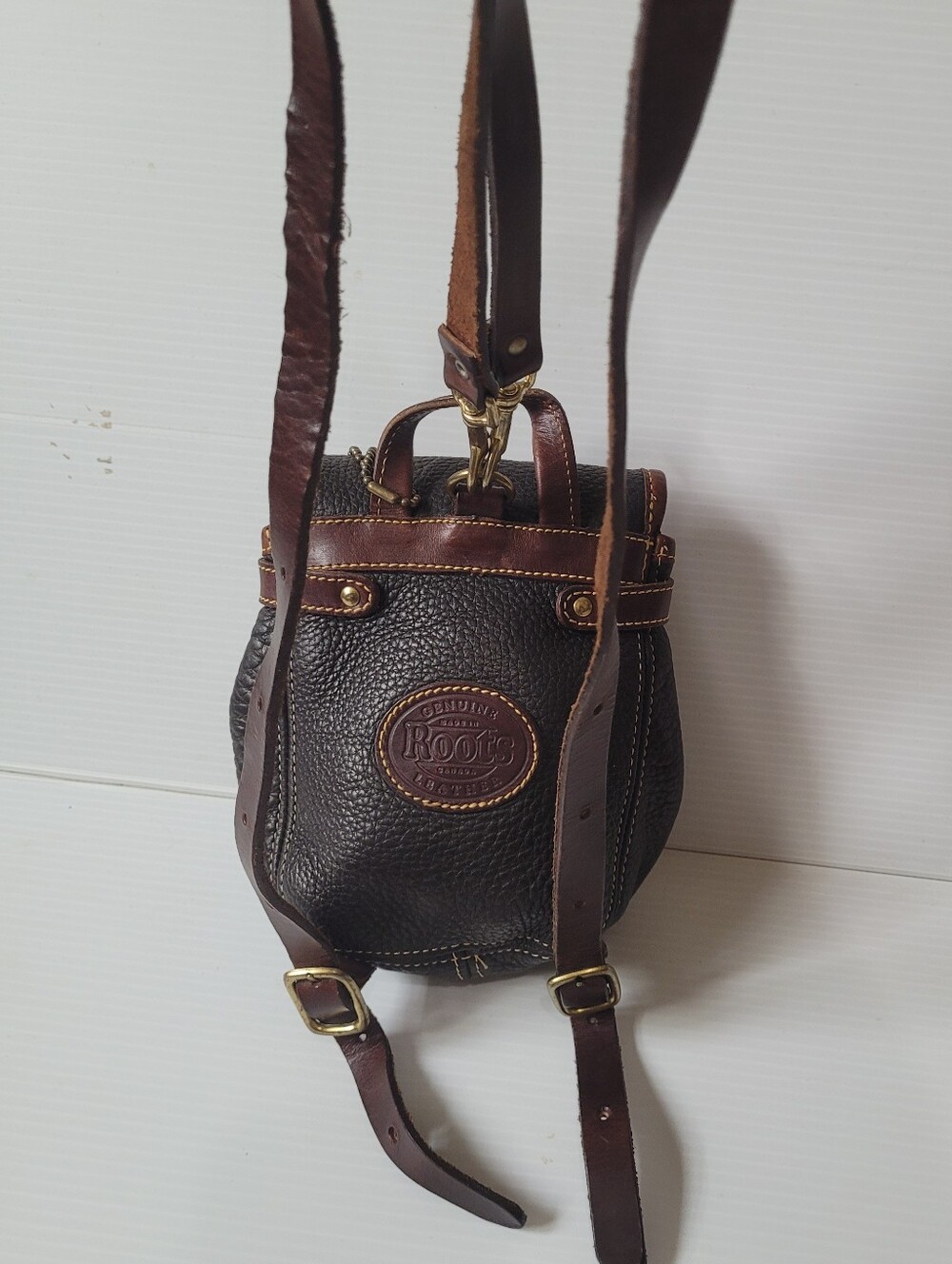 Vintage Roots Genuine leather mini backpack Brown Black.